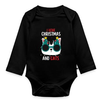 J’aime Noël et Chats Chat Noël - Body Bébé bio manches longues - noir - Devant