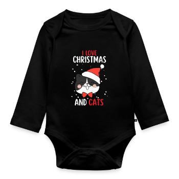 J’aime Noël et Chats Chat Noël - Body Bébé bio manches longues - noir - Devant