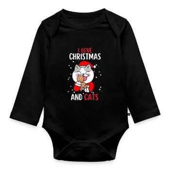 J’aime Noël et Chats Chat Noël - Body Bébé bio manches longues - noir - Devant