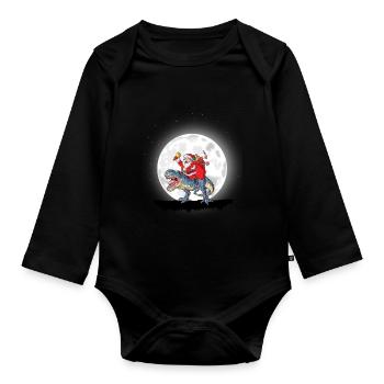 weihnachtsmann reitet auf dinosaurier - Baby Bio-Langarm-Body - Schwarz - Vorne