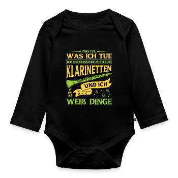 Klarinette Klarinettenspieler Klarinettist - Baby Bio-Langarm-Body - Schwarz - Vorne