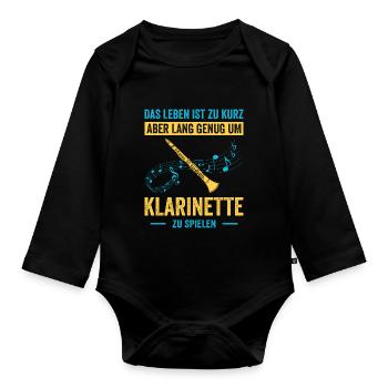 Klarinette Klarinettenspieler Klarinettist - Baby Bio-Langarm-Body - Schwarz - Vorne