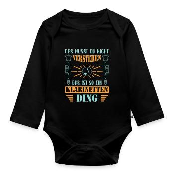 Klarinette Klarinettenspieler Klarinettist - Baby Bio-Langarm-Body - Schwarz - Vorne