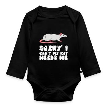 Ich Kann Nicht, Meine Ratte Braucht Mich - Baby Bio-Langarm-Body - Schwarz - Vorne