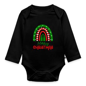 Weihnachten Regenbogen Frohe Weihnachten - Baby Bio-Langarm-Body - Schwarz - Vorne