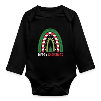 Weihnachten Regenbogen Frohe Weihnachten - Baby Bio-Langarm-Body - Schwarz - Vorne