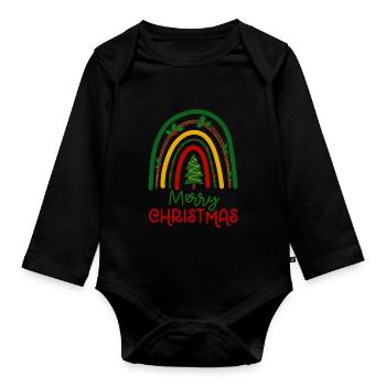 Weihnachten Regenbogen Frohe Weihnachten - Baby Bio-Langarm-Body - Schwarz - Vorne