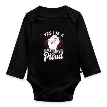 Yes I am a feminist and proud of women - Organic Longsleeve Baby Bodysuit - black - Front
