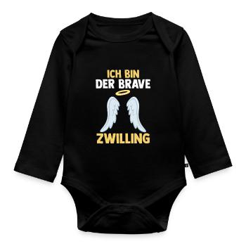 Zwillingsgeschwister Braver Zwilling Zwillinge - Baby Bio-Langarm-Body - Schwarz - Vorne