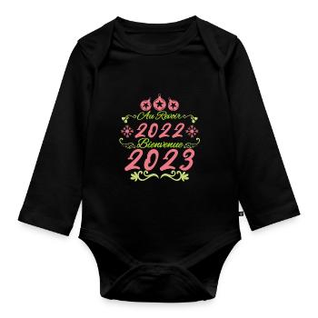 au revoir 2022 bienvenue 2023 cadeau bonne année. - Body Bébé bio manches longues - noir - Devant