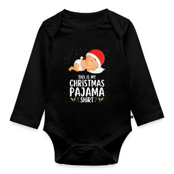 Christmas Pajamas Pajamas Sleepshirt - Organic Longsleeve Baby Bodysuit - black - Front