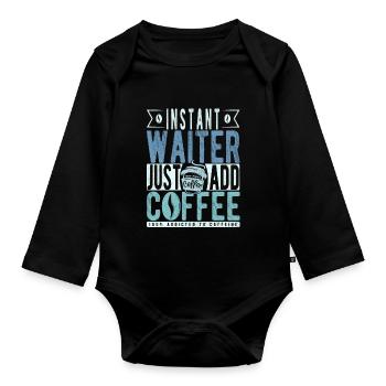 Kellner Kaffee Spruch - Baby Bio-Langarm-Body - Schwarz - Vorne