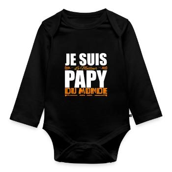 Je Suis Le Meilleur Papy Du Monde Idée Cadeau papy - Body Bébé bio manches longues - noir - Devant
