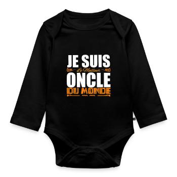 Je Suis Le Meilleur Oncle Du Monde, Cadeau oncle. - Body Bébé bio manches longues - noir - Devant