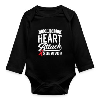 Double heart attack Surviving heart attack - Organic Longsleeve Baby Bodysuit - black - Front