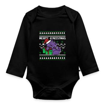 Ugly Christmas Sweater Tshirt Weihnachten Nilpferd - Baby Bio-Langarm-Body - Schwarz - Vorne