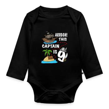 Arrggh! Ce capitaine a 9 ans d’anniversaire de pirate - Body Bébé bio manches longues - noir - Devant