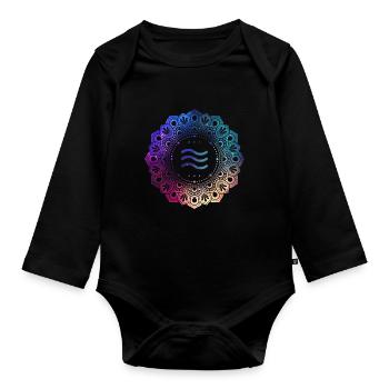 Symbole du signe du zodiaque du Verseau Mandala - Body Bébé bio manches longues - noir - Devant
