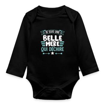 Je Suis Une Belle Mère Qui Déchire - Body Bébé bio manches longues - noir - Devant