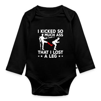 Leg surgery wheelchair lost leg - Organic Longsleeve Baby Bodysuit - black - Front