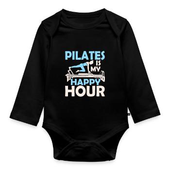 Le Pilates est mon happy hour Exercice Fitness - Body Bébé bio manches longues - noir - Devant