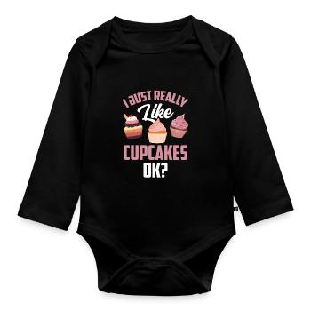 J’aime vraiment les cupcakes cupcakes sucrés - Body Bébé bio manches longues - noir - Devant