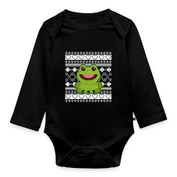 Ugly Christmas Sweater Tshirt Christmas Frog - Organic Longsleeve Baby Bodysuit - black - Front