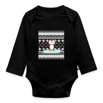 Pull de Noël moche Tshirt Pingouin de Noël - Body Bébé bio manches longues - noir - Devant