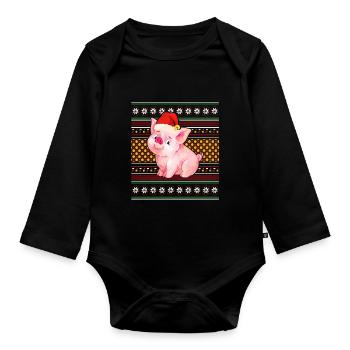 Pull de Noël moche Tshirt Cochon de Noël - Body Bébé bio manches longues - noir - Devant