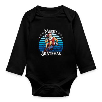 Merry Skatemas Skateboarder Skater Christmas - Organic Longsleeve Baby Bodysuit - black - Front
