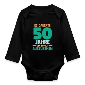 Fünfzig Fünfzigster 50 Jahre Geburtstag - Baby Bio-Langarm-Body - Schwarz - Vorne