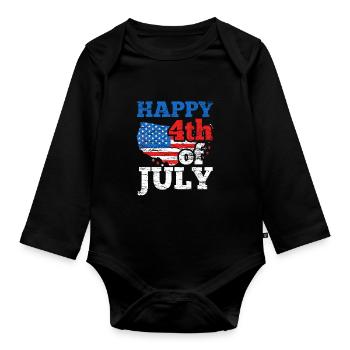 Happy 4 July Happy 4Th Of July America US USA - Organic Longsleeve Baby Bodysuit - black - Front