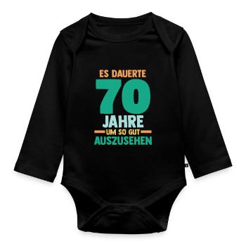 Siebzig Siebzigster 70 Jahre Geburtstag - Baby Bio-Langarm-Body - Schwarz - Vorne