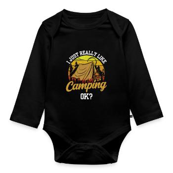 J’aime juste camper très bien camper camping - Body Bébé bio manches longues - noir - Devant