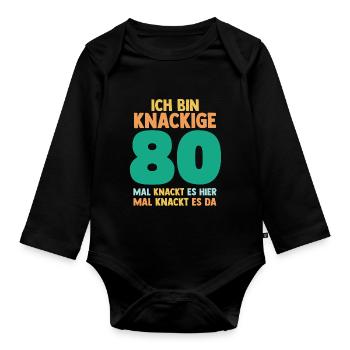 Achtzig 80 Jahre Achtzigster Geburtstag - Baby Bio-Langarm-Body - Schwarz - Vorne
