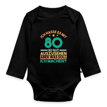 Achtzig Achtzigster 80 Jahre Geburtstag - Baby Bio-Langarm-Body - Schwarz - Vorne
