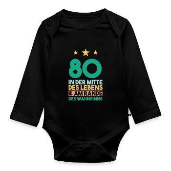 Achtzig Achtzigster 80 Jahre Geburtstag - Baby Bio-Langarm-Body - Schwarz - Vorne