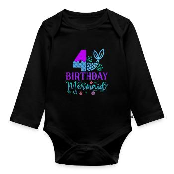 4th Birthday Mermaid - Organic Longsleeve Baby Bodysuit - black - Front