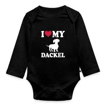 Doge teckel à poil dur Dog Propriétaire de chien - Body Bébé bio manches longues - noir - Devant