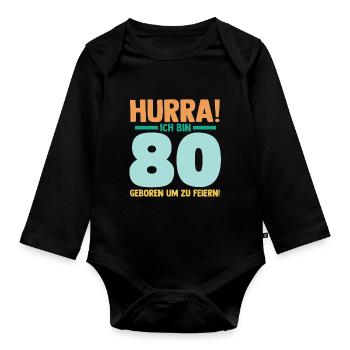 Achtzig 80 Jahre Achtzigster Geburtstag - Baby Bio-Langarm-Body - Schwarz - Vorne