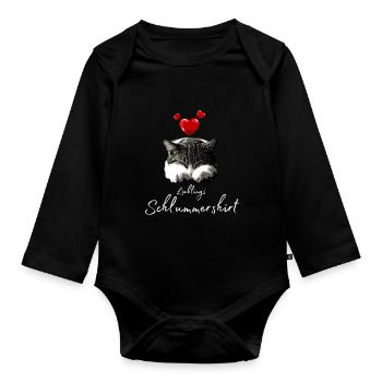 Lieblings Schlummershirt mit Katze und Herz - Baby Bio-Langarm-Body - Schwarz - Vorne