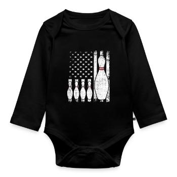 Bowling Drapeau américain Joueur de bowling - Body Bébé bio manches longues - noir - Devant
