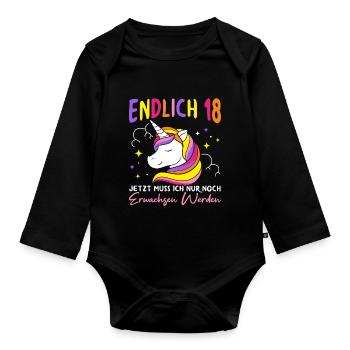 Endlich 18 Jetzt Muss Ich Nur Noch Erwachsen Werde - Baby Bio-Langarm-Body - Schwarz - Vorne