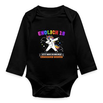 Endlich 18 Geburtstag Party Feiern Geschenk Geburt - Baby Bio-Langarm-Body - Schwarz - Vorne