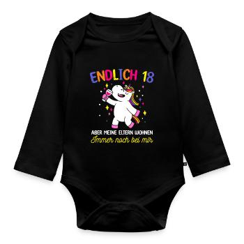 Endlich 18 Aber Meine Eltern Wohnen Immer Noch Bei - Baby Bio-Langarm-Body - Schwarz - Vorne