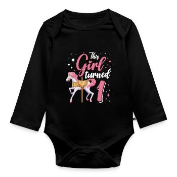 Karussell-geburtstagsfeier Dieses Mädchen Wurde 1 - Baby Bio-Langarm-Body - Schwarz - Vorne