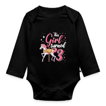 Karussell-geburtstagsfeier Dieses Mädchen Wurde 3 - Baby Bio-Langarm-Body - Schwarz - Vorne