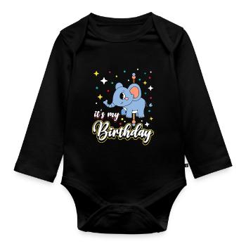 Karussell-geburtstagsfeier-elefant Es Ist Mein - Baby Bio-Langarm-Body - Schwarz - Vorne