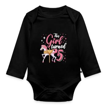 Karussell-geburtstagsfeier Dieses Mädchen Wurde 5 - Baby Bio-Langarm-Body - Schwarz - Vorne