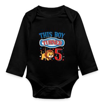 Carousel Birthday Party Lion Dieser Junge Wurde 5 - Baby Bio-Langarm-Body - Schwarz - Vorne